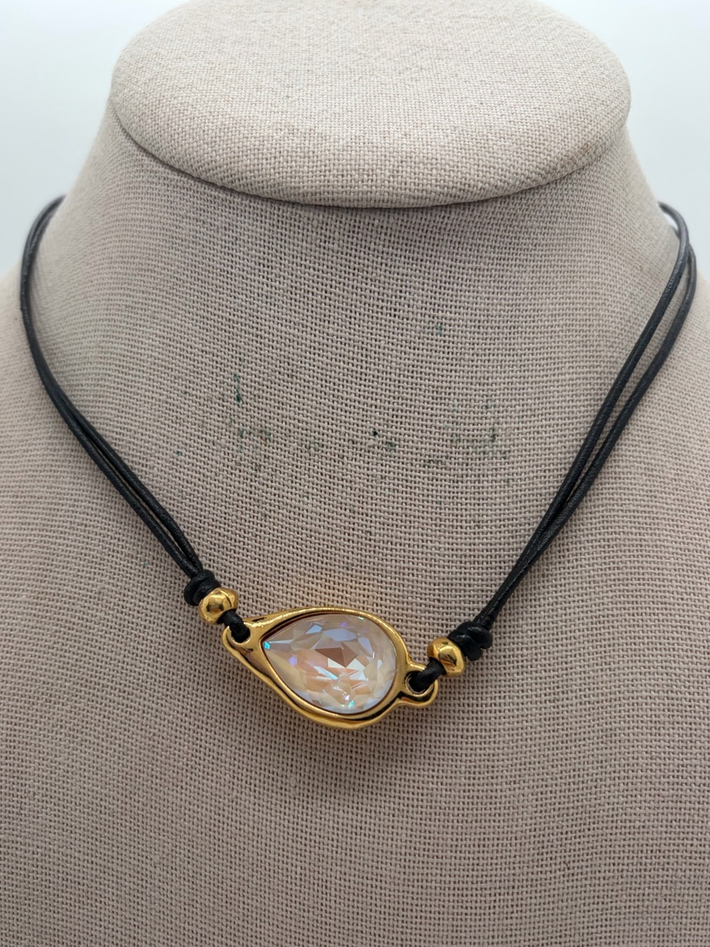 Gold plated Vidda Swarovski Teardrop Crystal Pendant Necklace - Black Cord